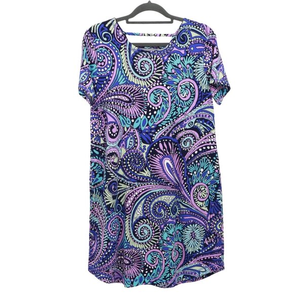 T By Talbots Ladder Back Confetti Paisley Dress Women LP Blue Boho Groovy Hippie - Picture 1 of 15